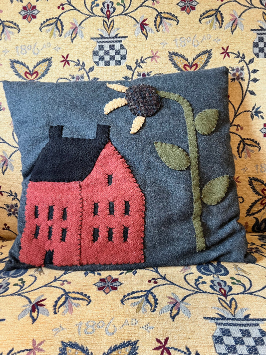 Folk Art Red House Pillow