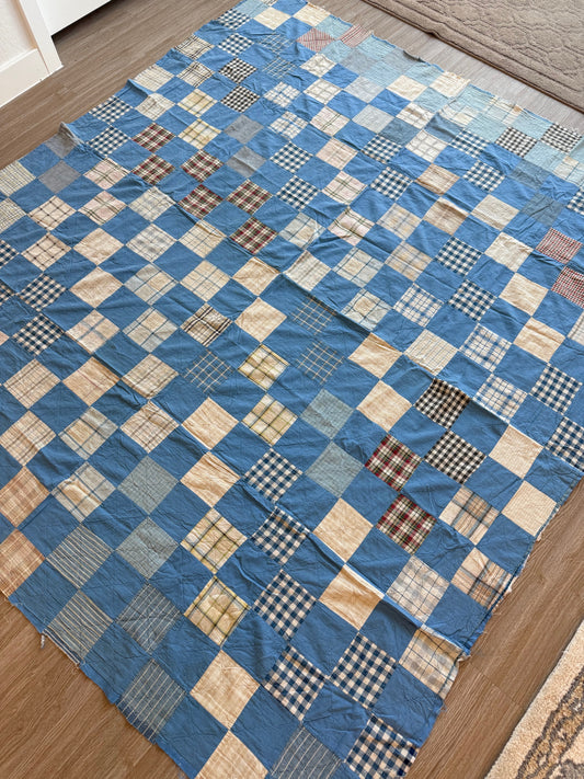 Blue Check Antique Quilt Top